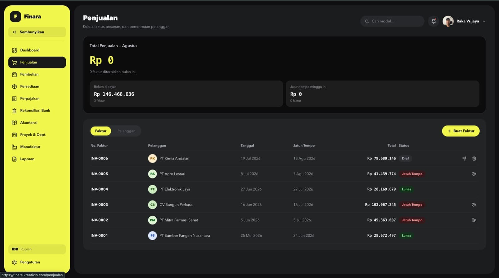 Screenshot of Finara, the Finance & Accounting module