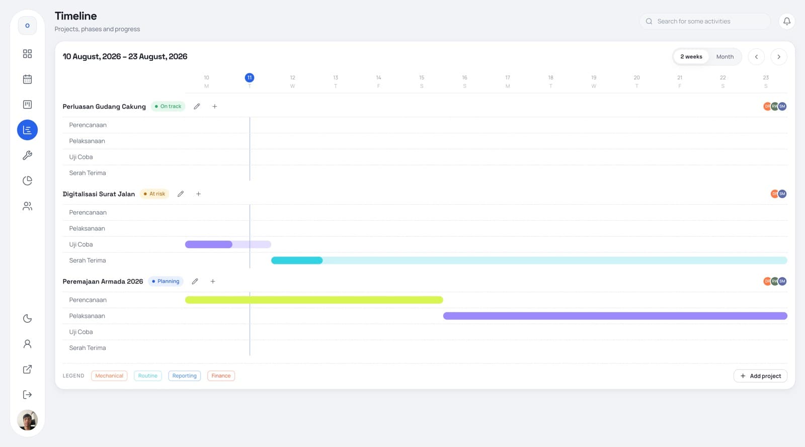 Screenshot of Opsira, the Task & Planning module